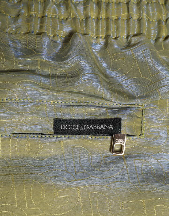 Dolce &amp; Gabbana Sample Sale Dolce &amp; Gabbana Green Polyester Metallic Logo Print Men Swimwear - | Designer outlet