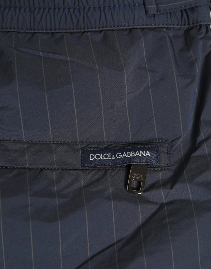 Dolce & Gabbana Navy Blue Polyester Pinstripe Men Shorts Swimwear