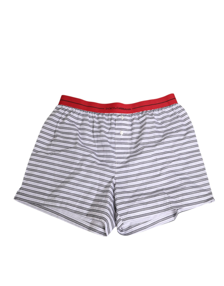 Dolce &amp; Gabbana Sample Sale Dolce &amp; Gabbana White Striped Cotton Red Waistband Shorts Swimwear - | Designer outlet