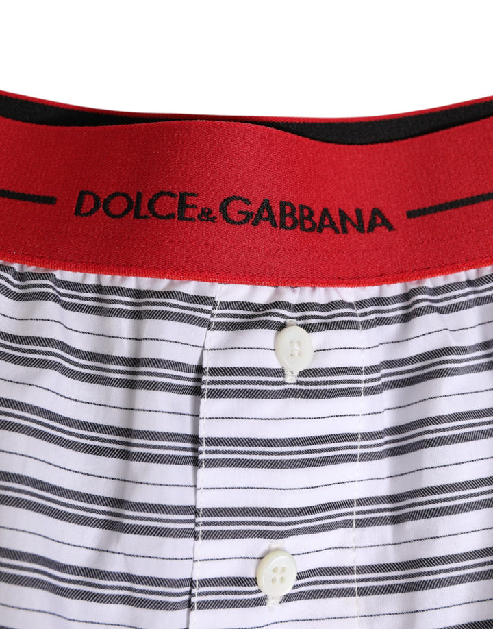 Dolce &amp; Gabbana Sample Sale Dolce &amp; Gabbana White Striped Cotton Red Waistband Shorts Swimwear - | Designer outlet