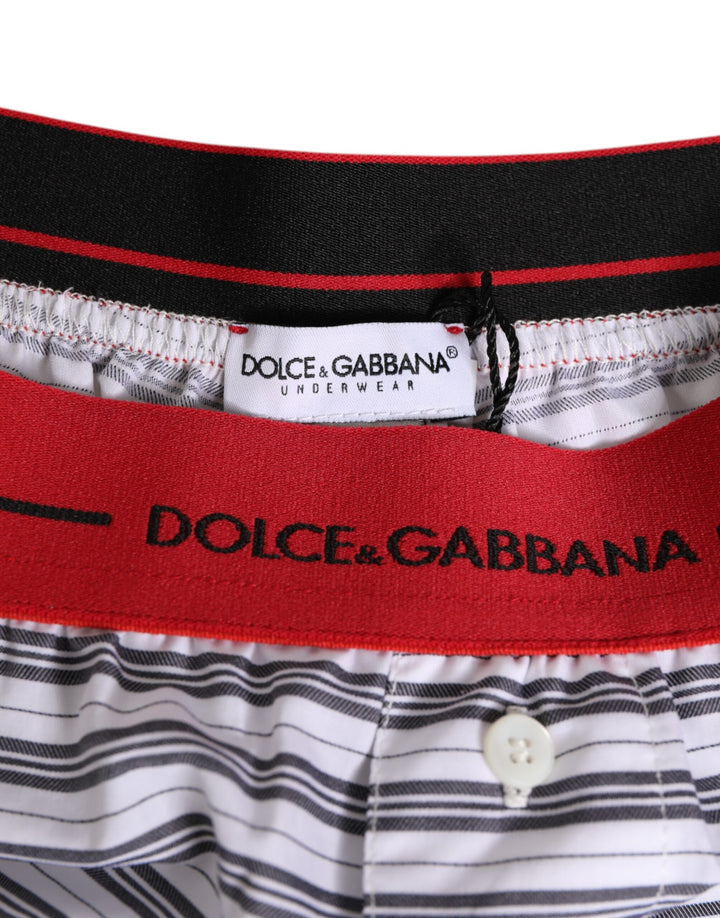 Dolce &amp; Gabbana Sample Sale Dolce &amp; Gabbana White Striped Cotton Red Waistband Shorts Swimwear - | Designer outlet