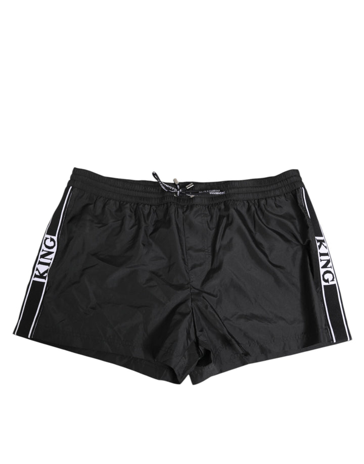 Dolce & Gabbana Black Nylon KING Sideband Men Boxer Shorts Swimwear