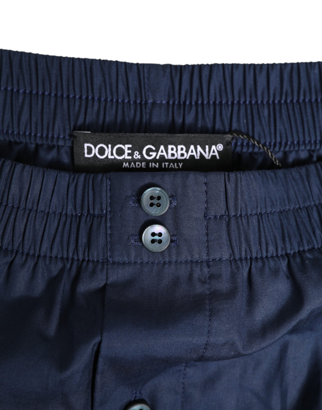 Dolce &amp; Gabbana Navy Blue Cotton Elastic Waistband Button Swimwear by Dolce &amp; Gabbana outlet now on sale