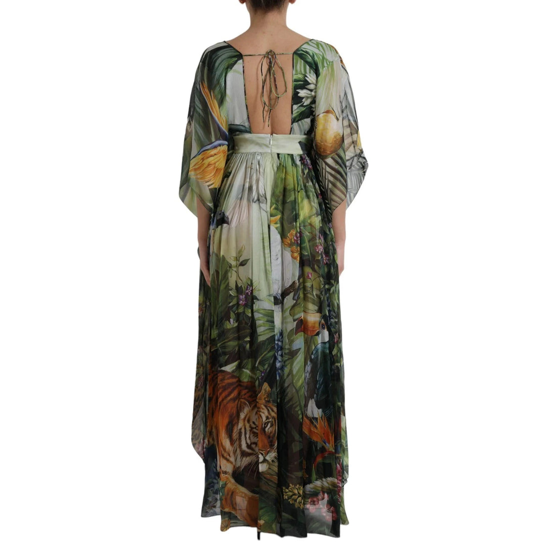 Dolce &amp; Gabbana Multicolor Silk Jungle Print Women Maxi Dress by Dolce &amp; Gabbana outlet now on sale