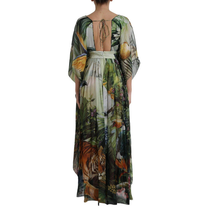 Dolce &amp; Gabbana Multicolor Silk Jungle Print Women Maxi Dress by Dolce &amp; Gabbana outlet now on sale