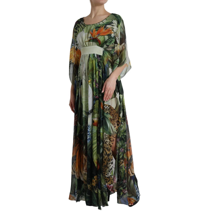 Dolce &amp; Gabbana Multicolor Silk Jungle Print Women Maxi Dress by Dolce &amp; Gabbana outlet now on sale