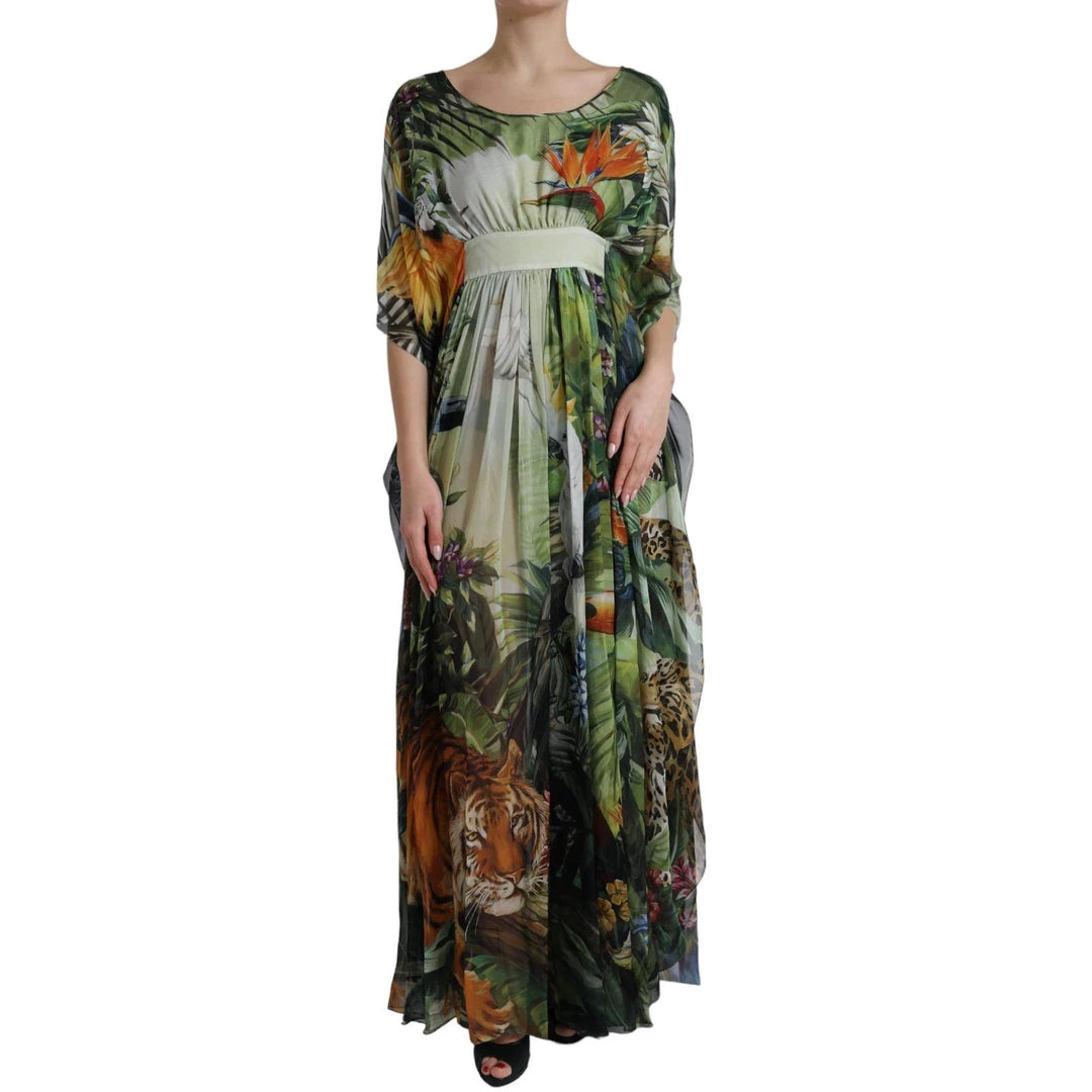 Dolce &amp; Gabbana Multicolor Silk Jungle Print Women Maxi Dress by Dolce &amp; Gabbana outlet now on sale