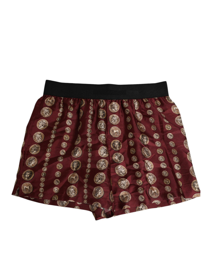 Dolce &amp; Gabbana Sample Sale Dolce &amp; Gabbana Burgundy Silk Coin Print Men Boxer Short Swimwear - | Designer outlet