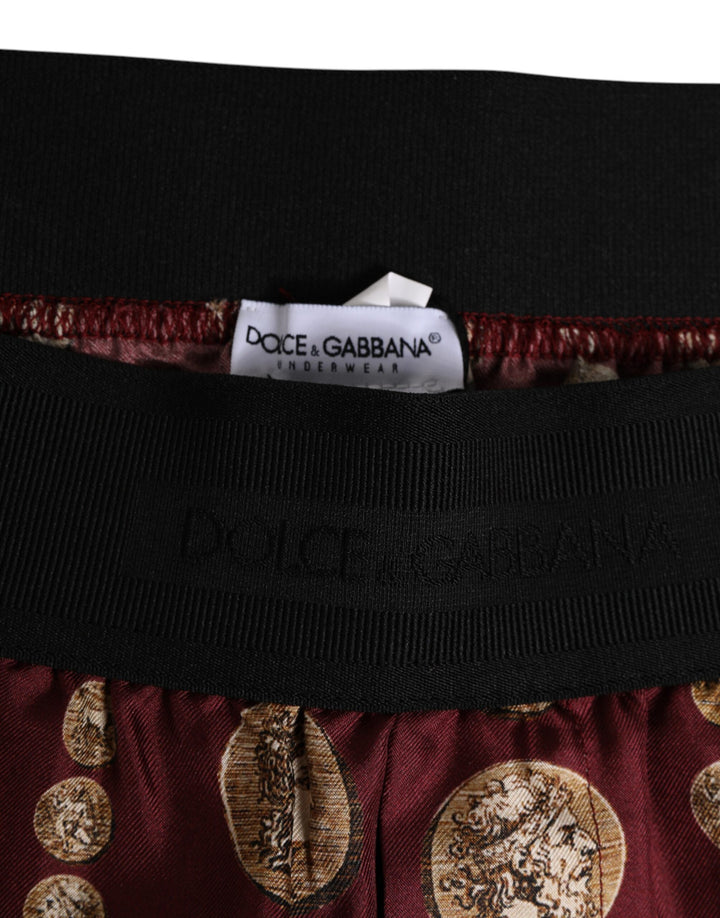 Dolce &amp; Gabbana Sample Sale Dolce &amp; Gabbana Burgundy Silk Coin Print Men Boxer Short Swimwear - | Designer outlet