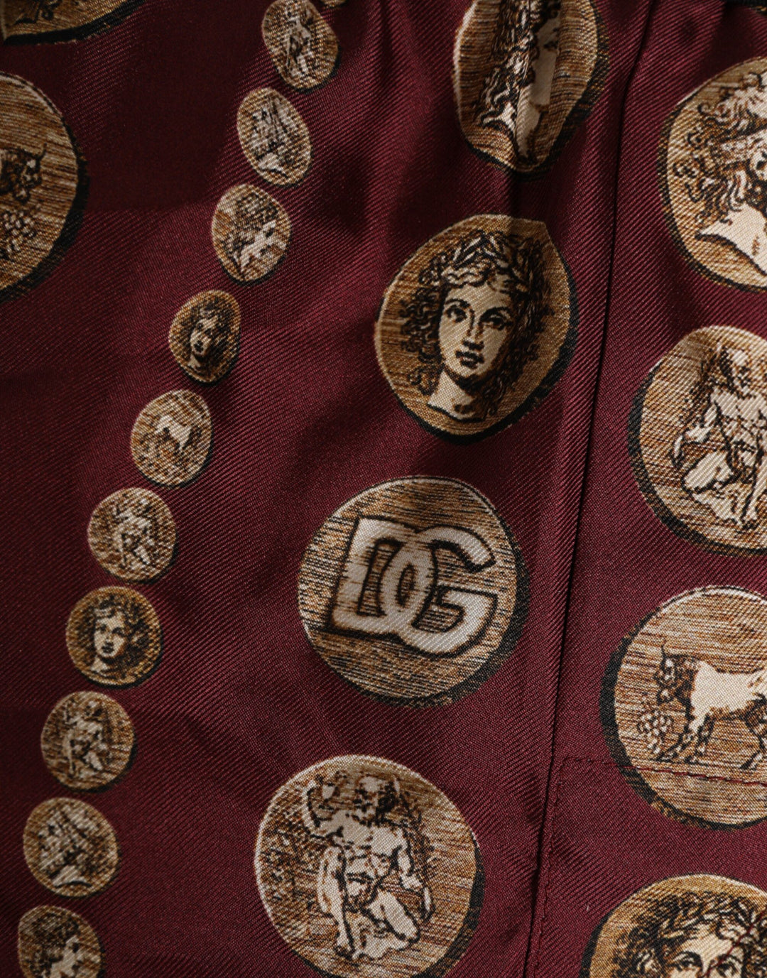 Dolce &amp; Gabbana Sample Sale Dolce &amp; Gabbana Burgundy Silk Coin Print Men Boxer Short Swimwear - | Designer outlet