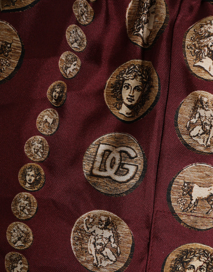 Dolce &amp; Gabbana Sample Sale Dolce &amp; Gabbana Burgundy Silk Coin Print Men Boxer Short Swimwear - | Designer outlet