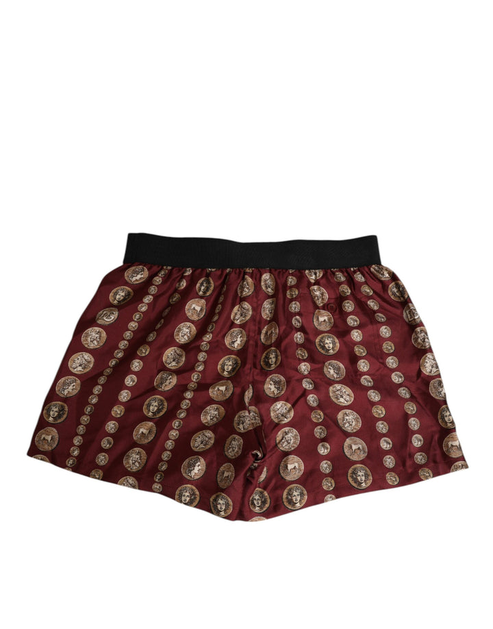 Dolce &amp; Gabbana Sample Sale Dolce &amp; Gabbana Burgundy Silk Coin Print Men Boxer Short Swimwear - | Designer outlet