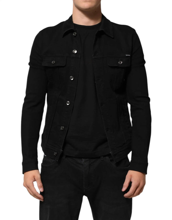 Dolce &amp; Gabbana Black Cotton Denim Stretch Button Up Jacket