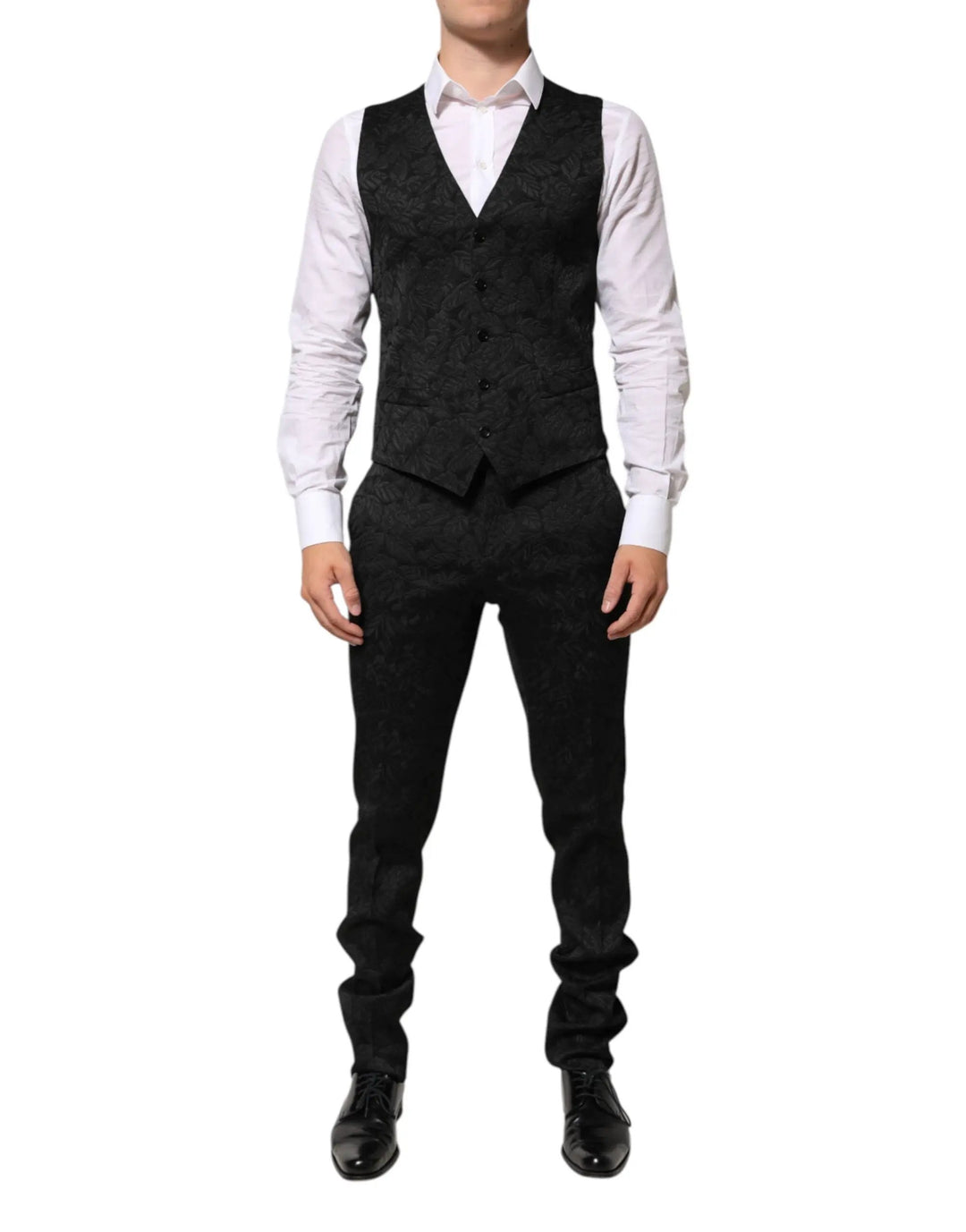 Dolce &amp; Gabbana Black 3 Piece Brocade Jacquard Suit MARTINI