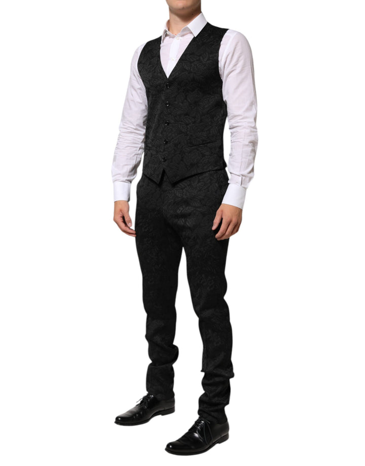 Dolce & Gabbana Black 3 Piece Brocade Jacquard Suit MARTINI