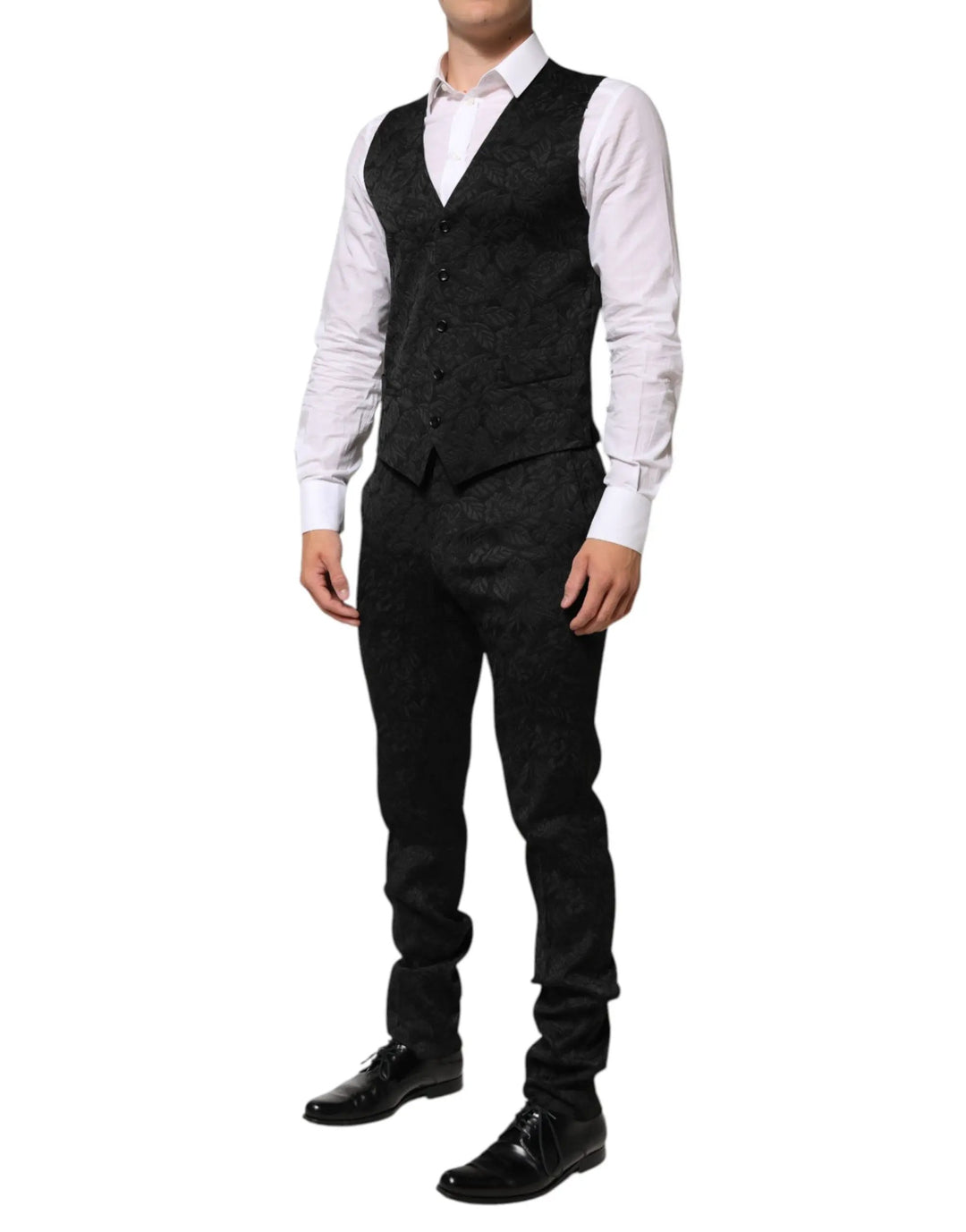 Dolce &amp; Gabbana Black 3 Piece Brocade Jacquard Suit MARTINI