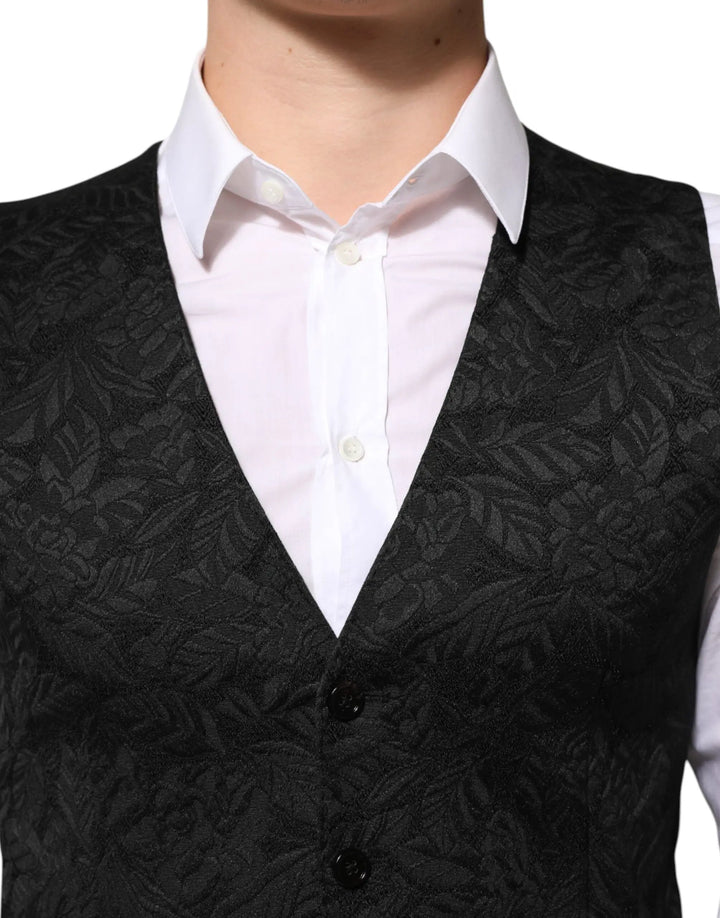 Dolce &amp; Gabbana Black 3 Piece Brocade Jacquard Suit MARTINI
