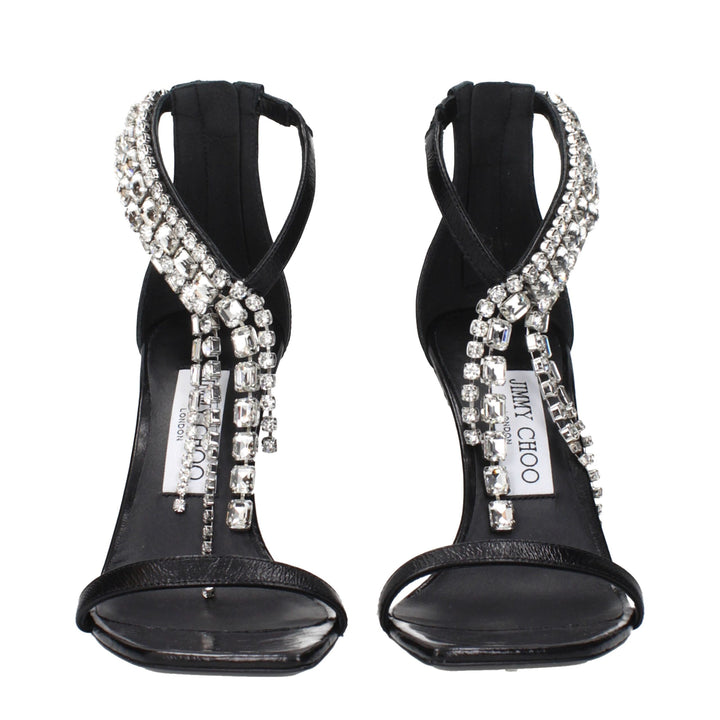 Jimmy Choo Black Leather Stiletto Heels Sandals