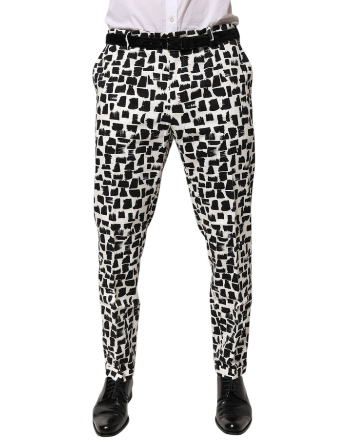 Dolce &amp; Gabbana Black White Abstract Print Cotton Blend Pants by Dolce &amp; Gabbana outlet now on sale