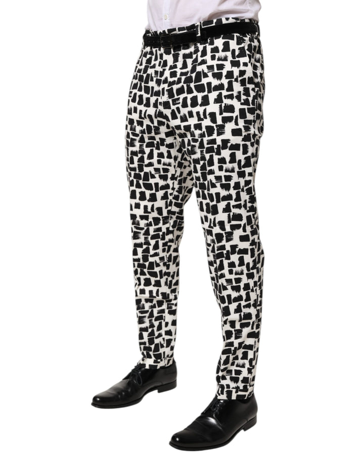 Dolce &amp; Gabbana Black White Abstract Print Cotton Blend Pants by Dolce &amp; Gabbana outlet now on sale
