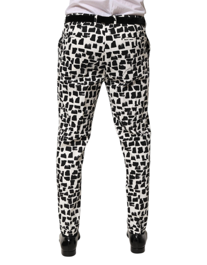 Dolce &amp; Gabbana Black White Abstract Print Cotton Blend Pants by Dolce &amp; Gabbana outlet now on sale