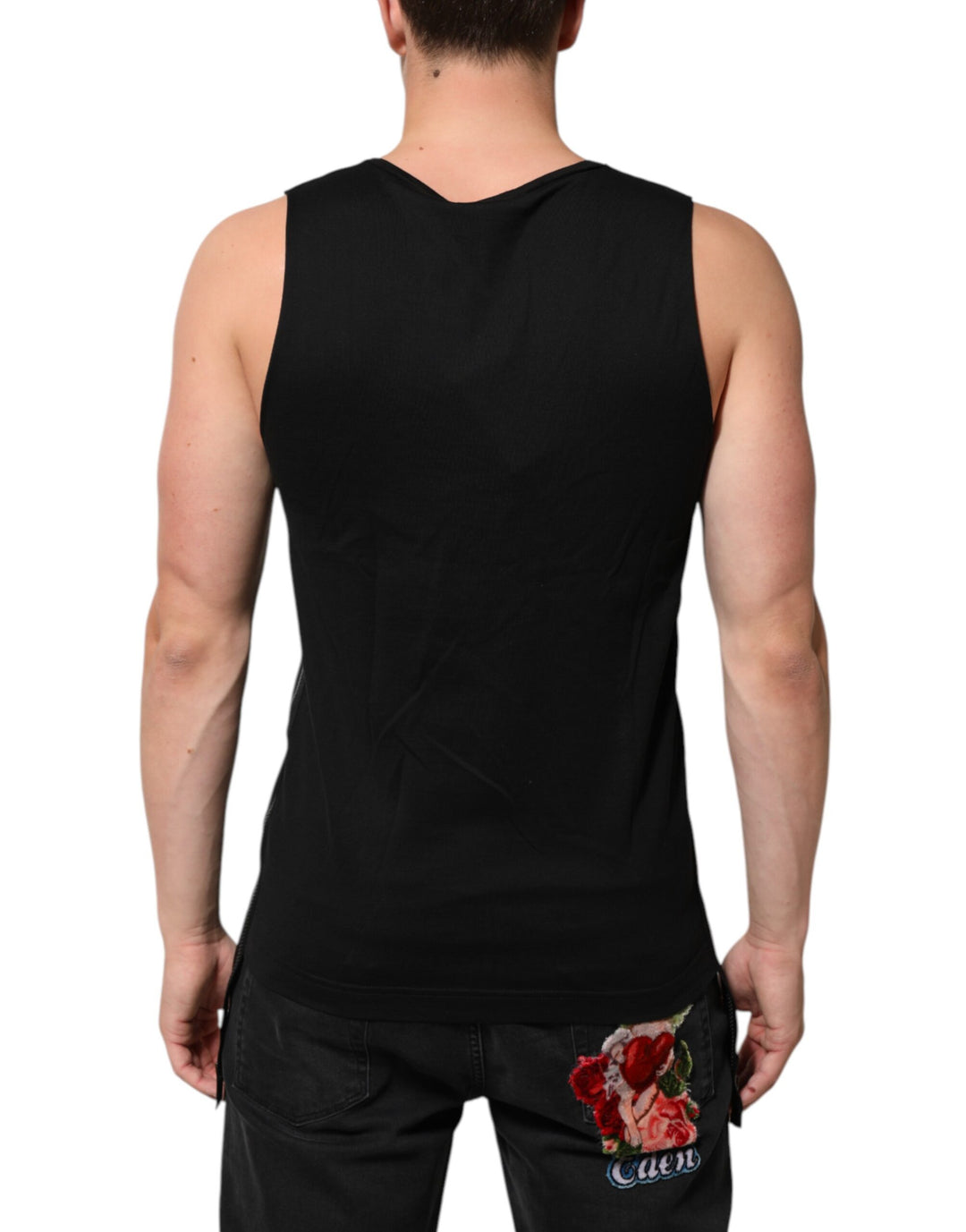 Dolce &amp; Gabbana Black Cotton Sleeveless Tank Top DG Logo Men T-shirt by Dolce &amp; Gabbana outlet now on sale