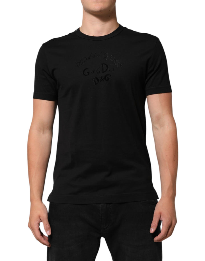 Dolce &amp; Gabbana Black Cotton Velvet Logo Print Men T-shirt by Dolce &amp; Gabbana outlet now on sale