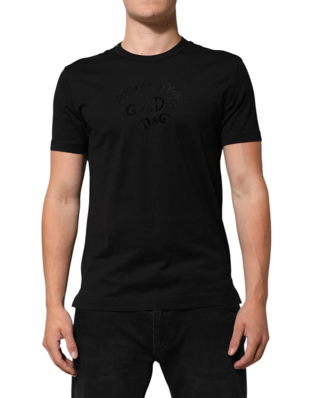 Dolce &amp; Gabbana Sample Sale Dolce &amp; Gabbana Black Cotton Velvet Logo Print Men T-shirt - | Designer outlet