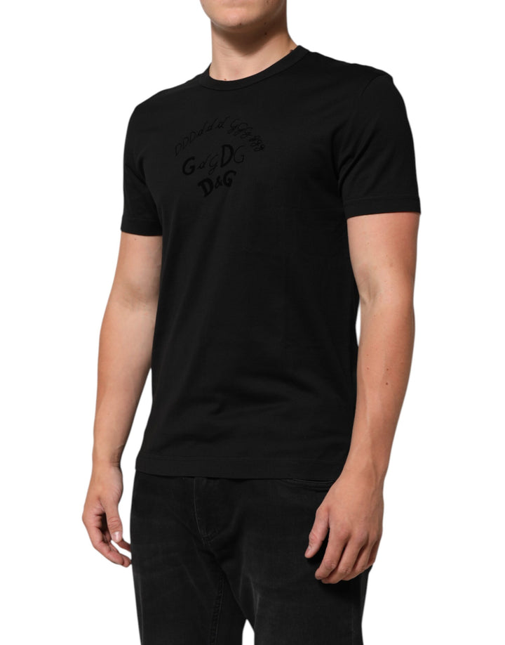 Dolce &amp; Gabbana Black Cotton Velvet Logo Print Men T-shirt by Dolce &amp; Gabbana outlet now on sale