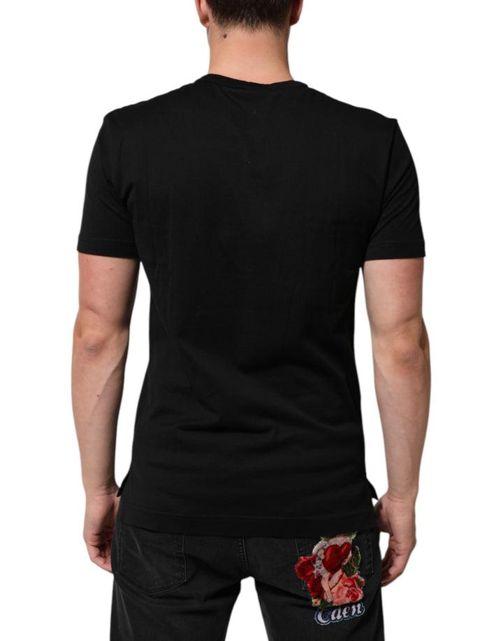 Dolce &amp; Gabbana Black Cotton Velvet Logo Print Men T-shirt by Dolce &amp; Gabbana outlet now on sale