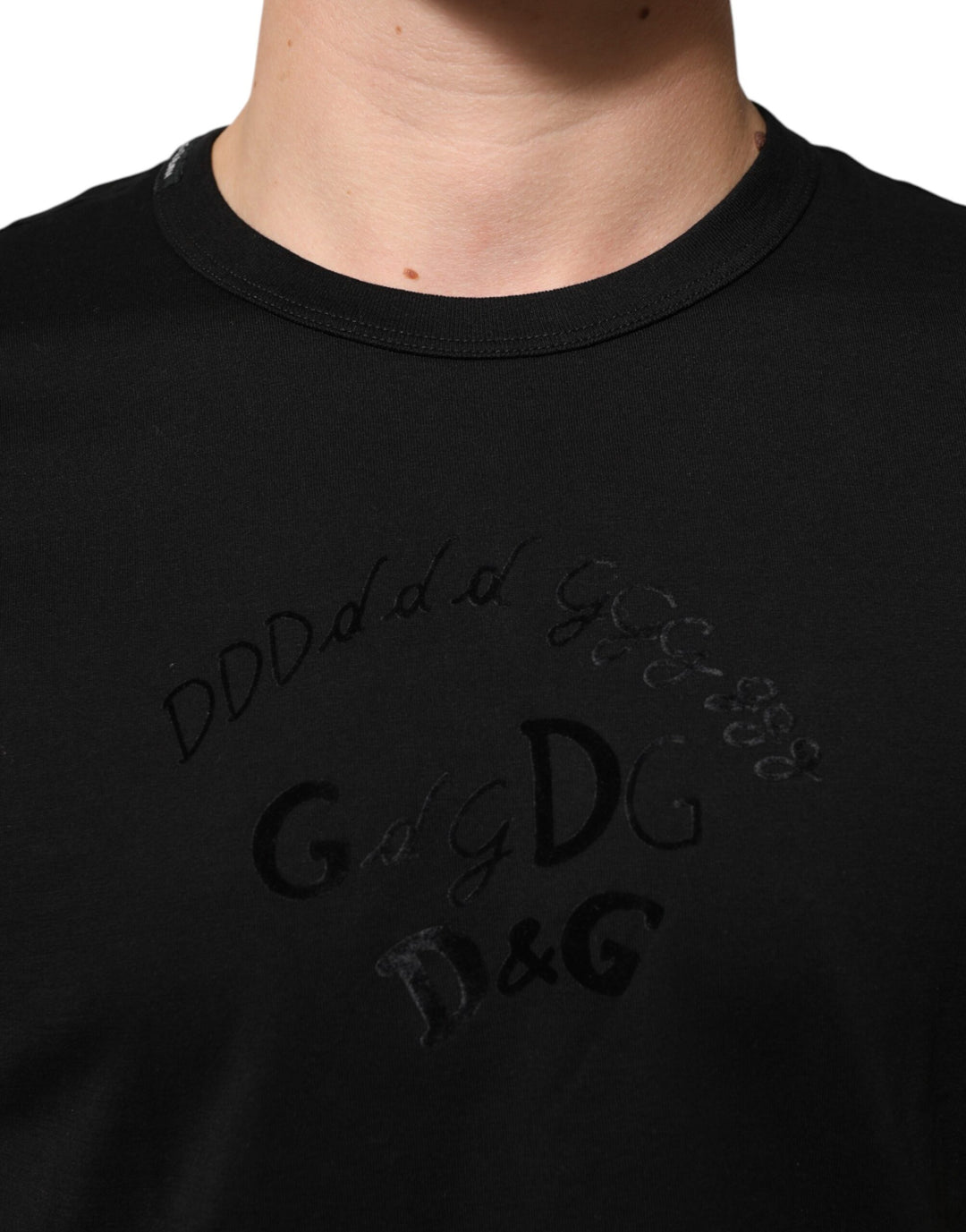 Dolce &amp; Gabbana Sample Sale Dolce &amp; Gabbana Black Cotton Velvet Logo Print Men T-shirt - | Designer outlet