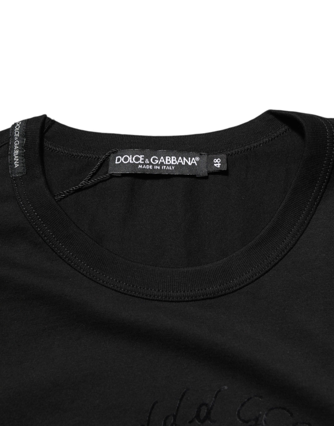 Dolce &amp; Gabbana Sample Sale Dolce &amp; Gabbana Black Cotton Velvet Logo Print Men T-shirt - | Designer outlet