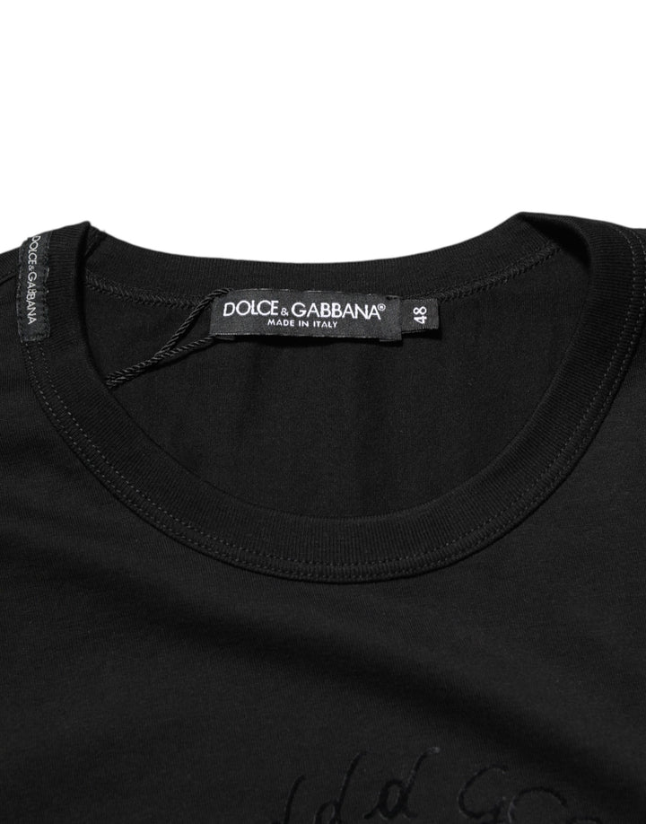 Dolce &amp; Gabbana Sample Sale Dolce &amp; Gabbana Black Cotton Velvet Logo Print Men T-shirt - | Designer outlet