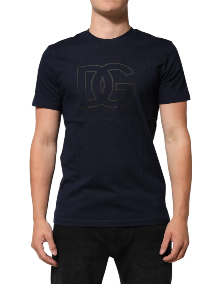 Dolce &amp; Gabbana Sample Sale Dolce &amp; Gabbana Dark Blue Cotton DG Logo Print Men’s Top T-shirt - | Designer outlet