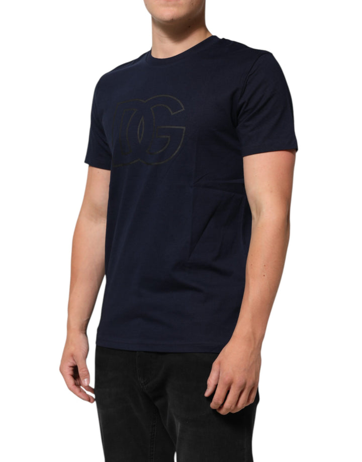 Dolce &amp; Gabbana Sample Sale Dolce &amp; Gabbana Dark Blue Cotton DG Logo Print Men’s Top T-shirt - | Designer outlet