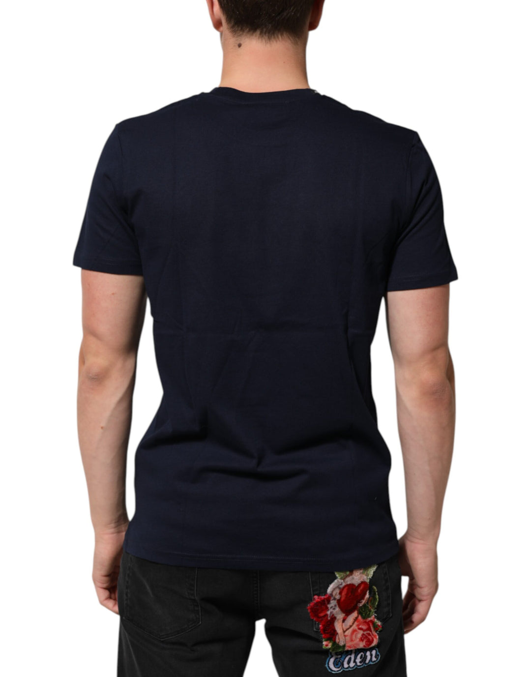 Dolce &amp; Gabbana Sample Sale Dolce &amp; Gabbana Dark Blue Cotton DG Logo Print Men’s Top T-shirt - | Designer outlet