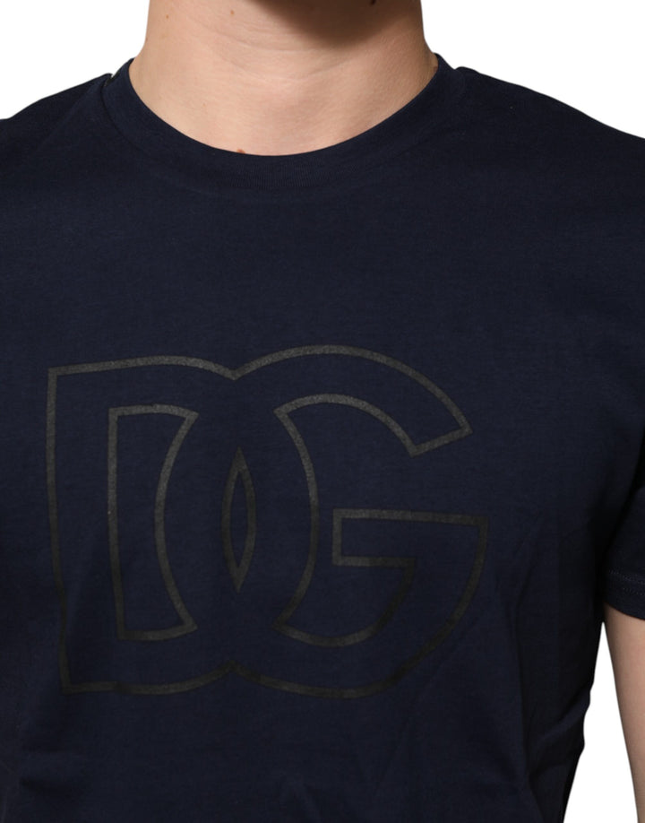 Dolce &amp; Gabbana Sample Sale Dolce &amp; Gabbana Dark Blue Cotton DG Logo Print Men’s Top T-shirt - | Designer outlet