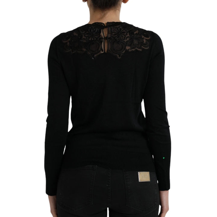 Dolce &amp; Gabbana Sample Sale Dolce &amp; Gabbana Black Silk Lace Trim Long Sleeves Blouse Top - | Designer outlet