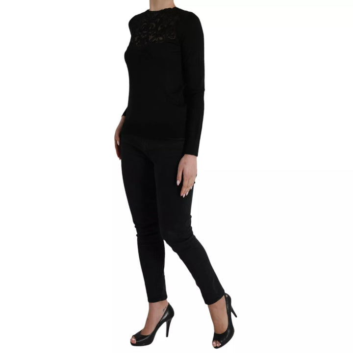 Dolce &amp; Gabbana Sample Sale Dolce &amp; Gabbana Black Silk Lace Trim Long Sleeves Blouse Top - | Designer outlet