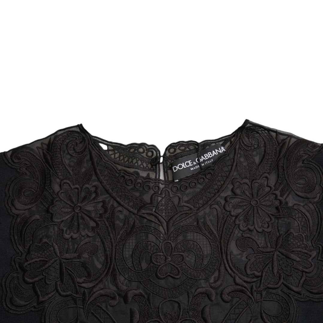 Dolce &amp; Gabbana Sample Sale Dolce &amp; Gabbana Black Silk Lace Trim Long Sleeves Blouse Top - | Designer outlet