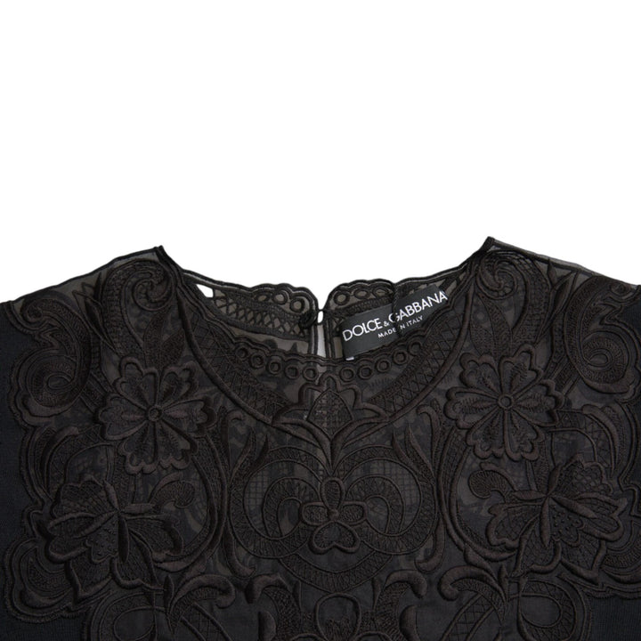 Dolce &amp; Gabbana Sample Sale Dolce &amp; Gabbana Black Silk Lace Trim Long Sleeves Blouse Top - | Designer outlet