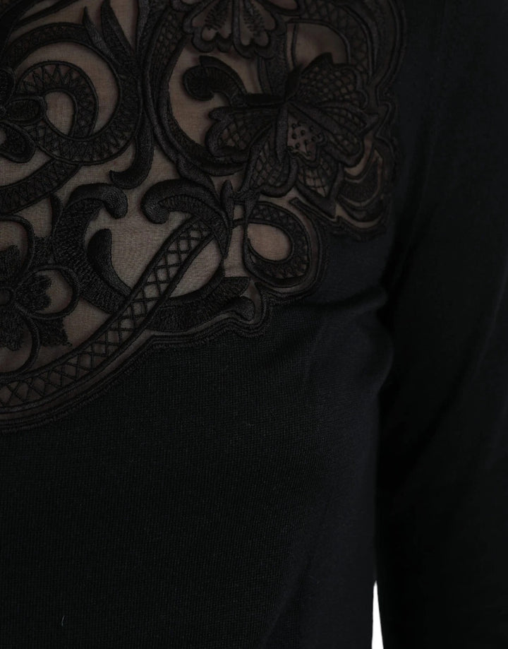 Dolce &amp; Gabbana Black Silk Lace Trim Long Sleeves Blouse Top by Dolce &amp; Gabbana outlet now on sale