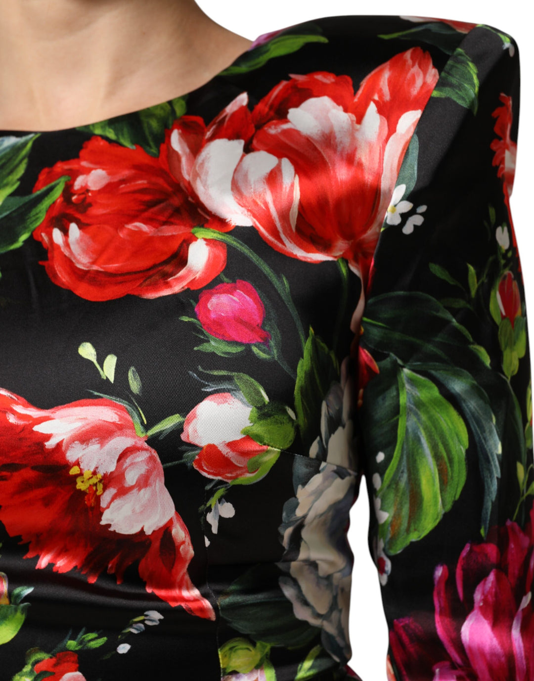 Dolce & Gabbana Black Floral Fiori Pittorici Mini Bodycon Dress