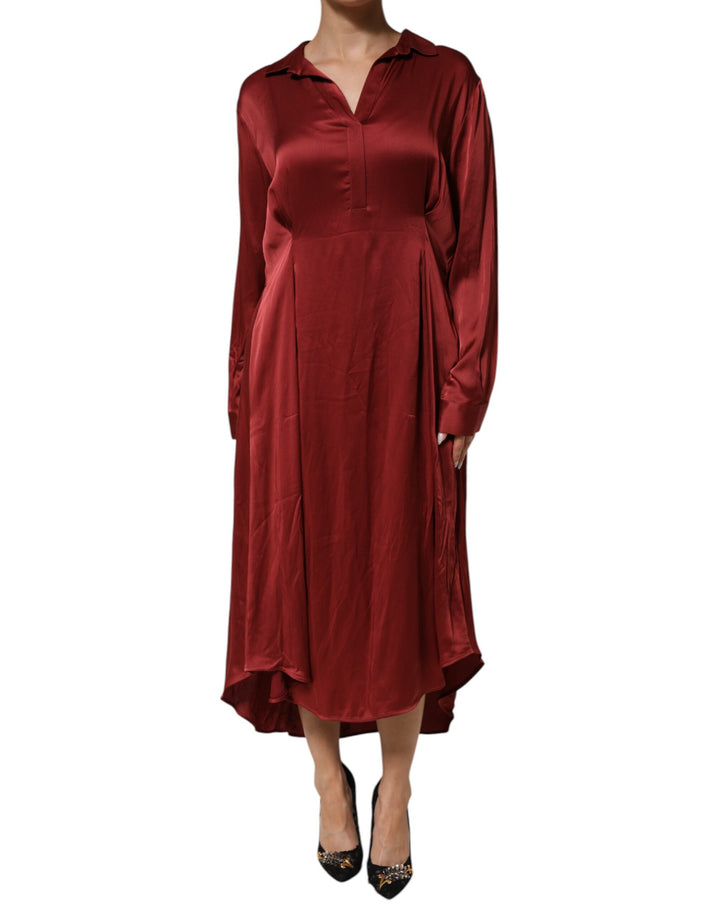 Fabiana Filippi Burgundy Acetate Viscose Satin Long Dress by Fabiana Filippi outlet now on sale