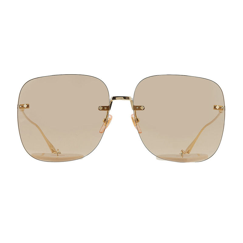 Gucci Sunglasses Square Rimless, Gold With Detachable Gold Chain Frame and Brown Lens GG1148S003