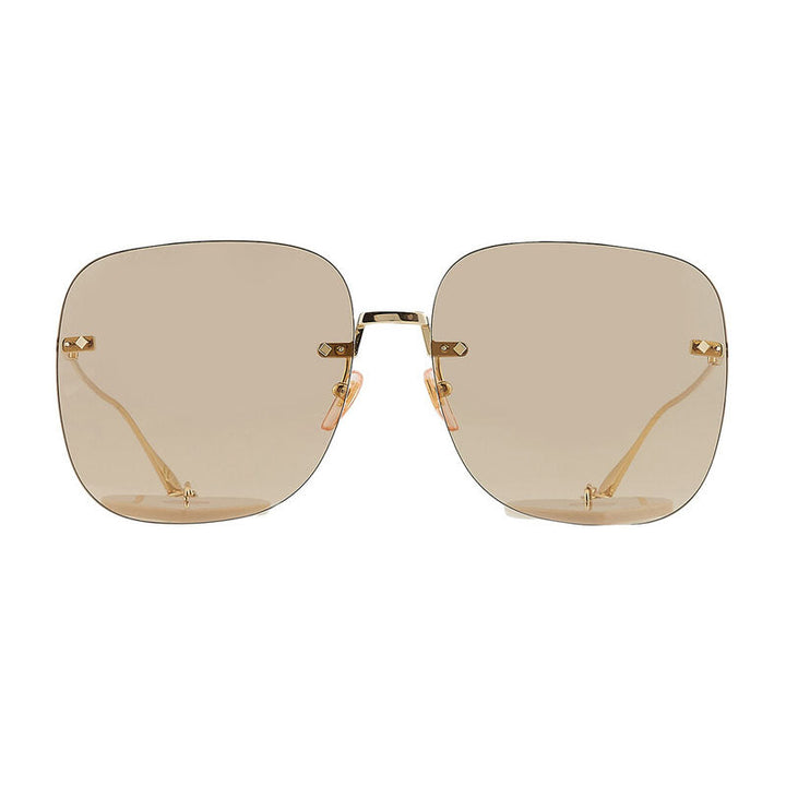 Gucci Sunglasses Square Rimless, Gold With Detachable Gold Chain Frame and Brown Lens GG1148S003