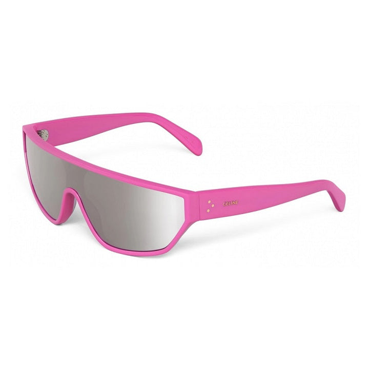Celine Sunglasses Shield Full Rim, Shiny Pink Frame and Silver Mirror Lens CL40195I75C