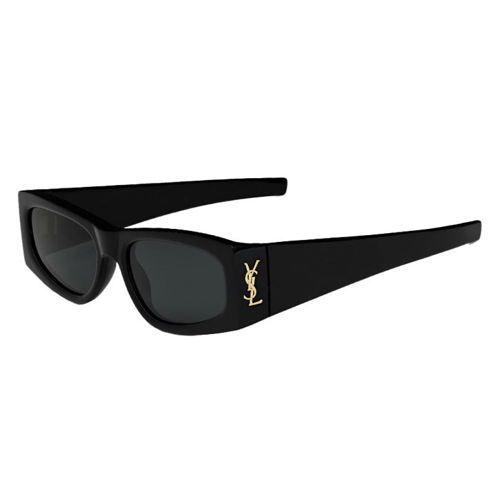 Saint Laurent Sunglasses Rectangle Full Rim, Shiny Black Frame and Grey Lens SLM140/F001