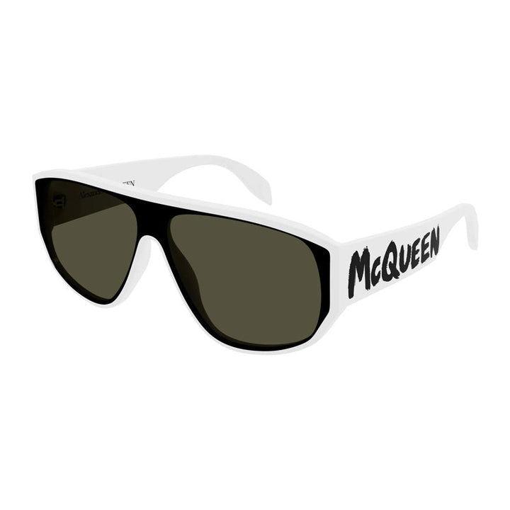 Alexander McQueen Sunglasses Shield Full Rim, White Frame and Green Lens AM0386S003