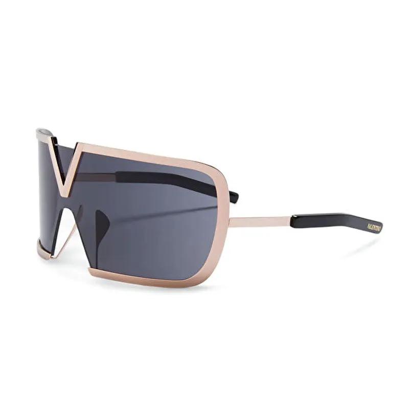 Valentino Sunglasses Shield Semi Rim, Rose Gold Frame And Dark Grey Lens Vls-120A